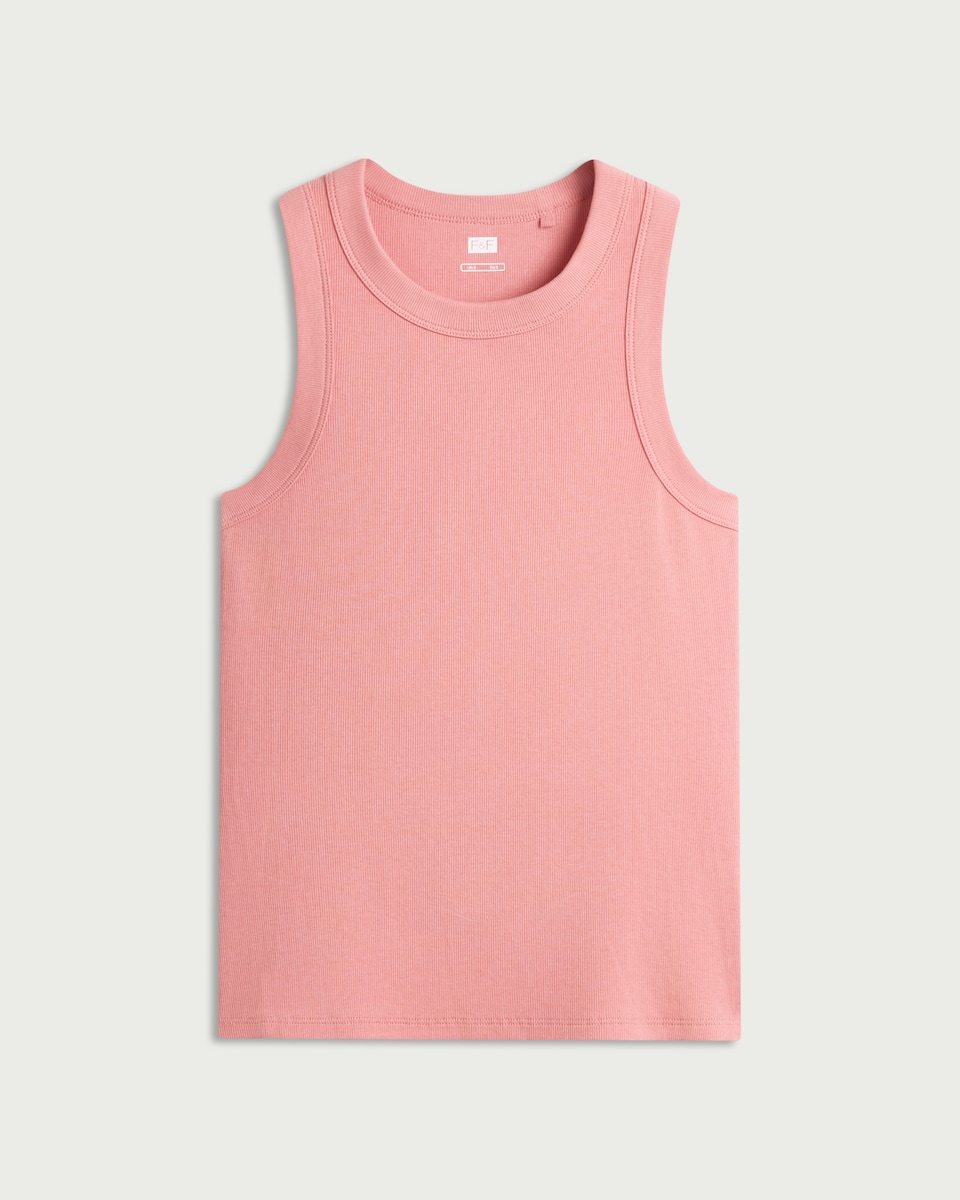 image 1 of F&F Cotton Rich Ribbed Vest in Dusty Pink