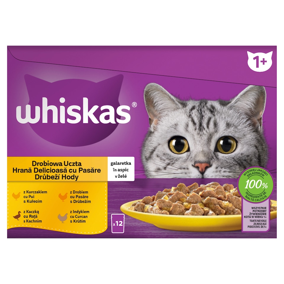 Whiskas 1+ hydinové hody v želé 12 x 85 g (1,02 kg)