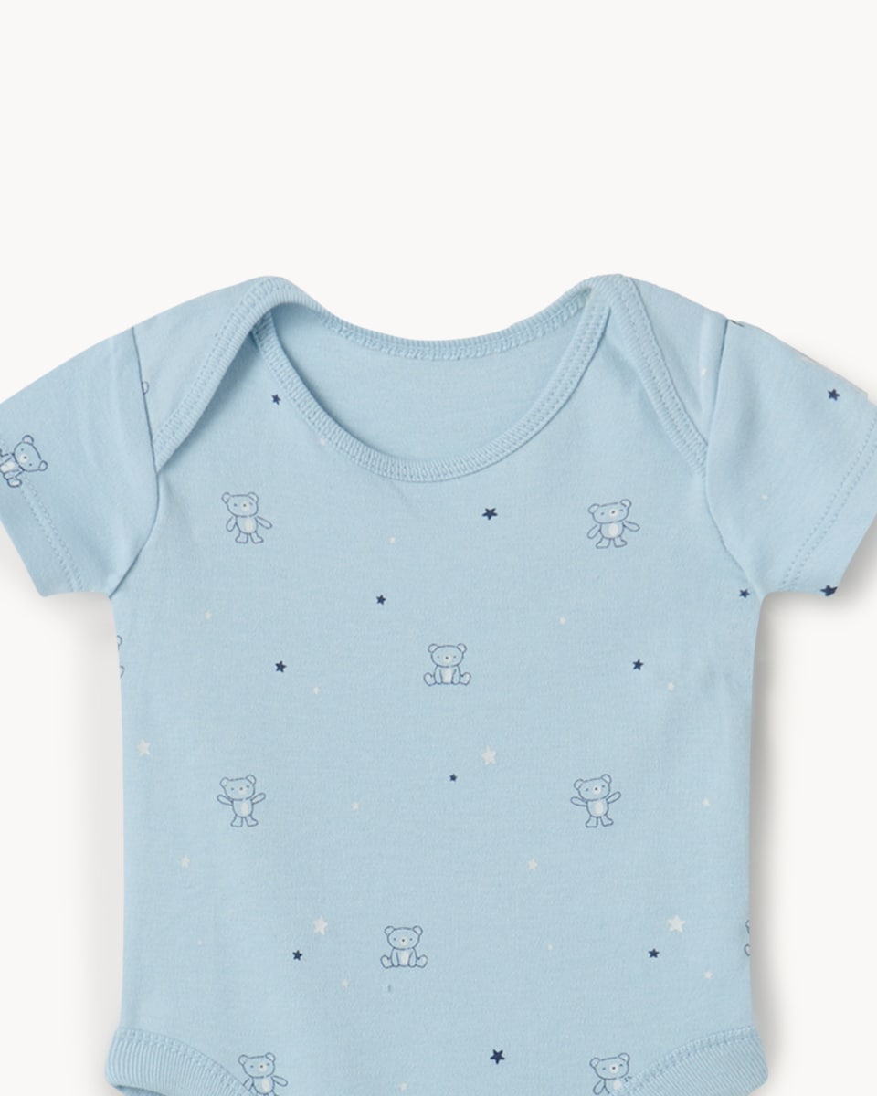 image 1 of F&F Baby 5-Pack Pure Cotton Printed Short Sleeved Bodysuits in Blue