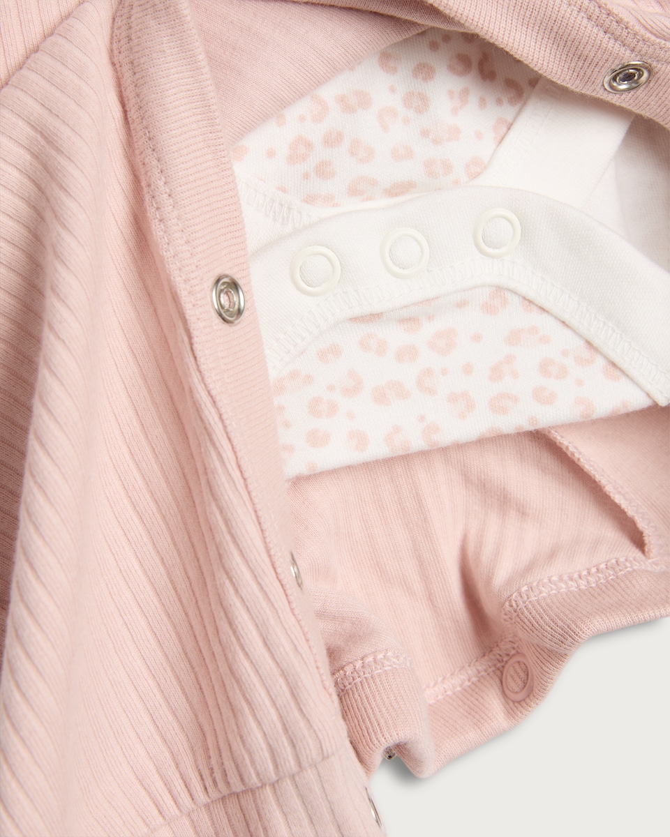 image 1 of F&F Baby Cotton Rich Ribbed Dungarees and Bodysuit Set in Pink