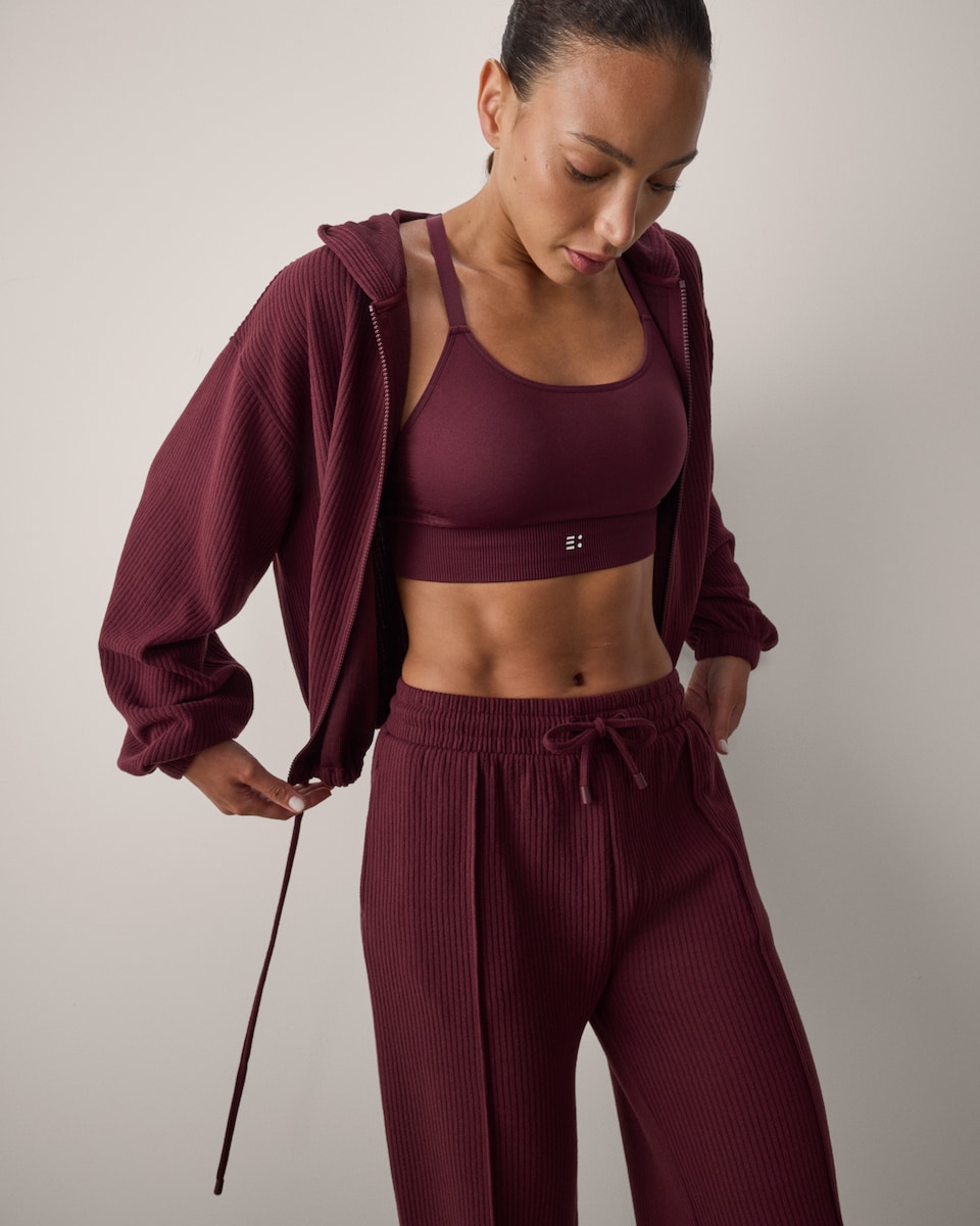 image 1 of F&F Active AFTERCLASS Ribbed Hoodie in Brown