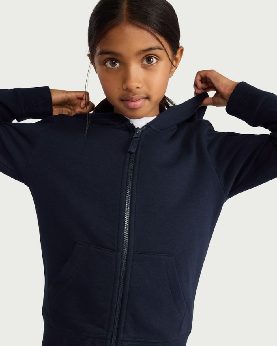 image 1 of F&F School Girls Cotton Rich Zip Up Hoodie in Navy