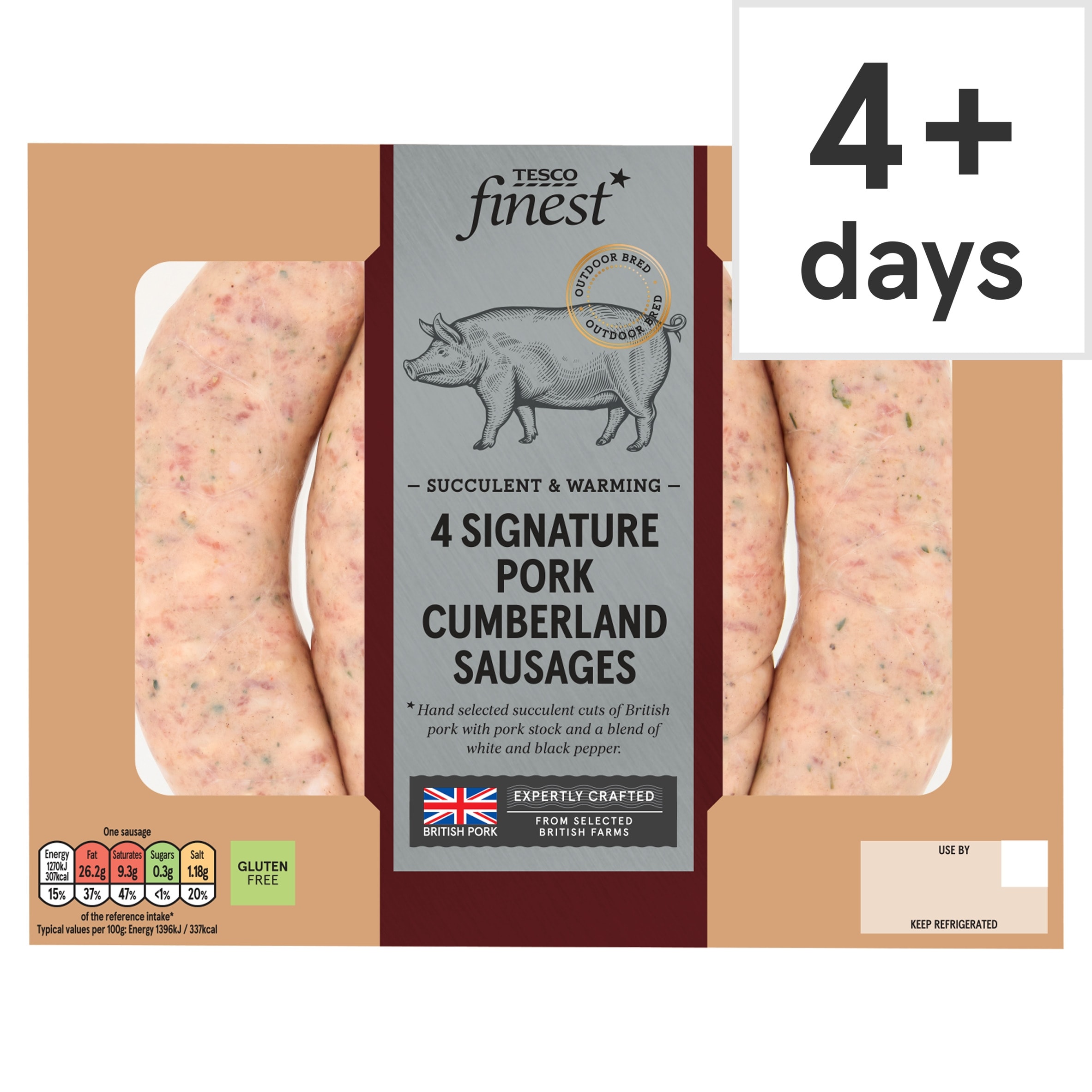 Tesco Finest 4 Signature Pork Cumberland Sausages 440g
