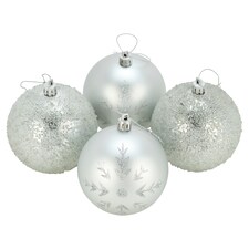 Tesco Glitter/ Snowflake Silver Bauble 4 Pack