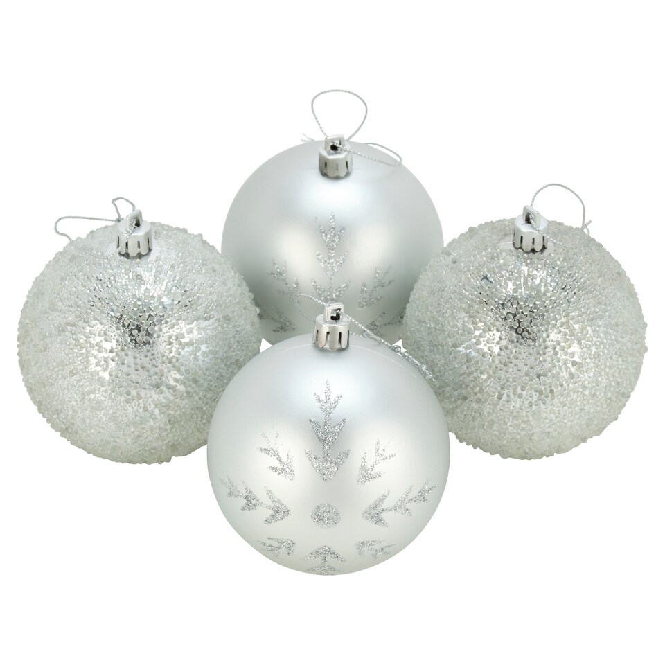 Tesco Glitter/ Snowflake Silver Bauble 4 Pack