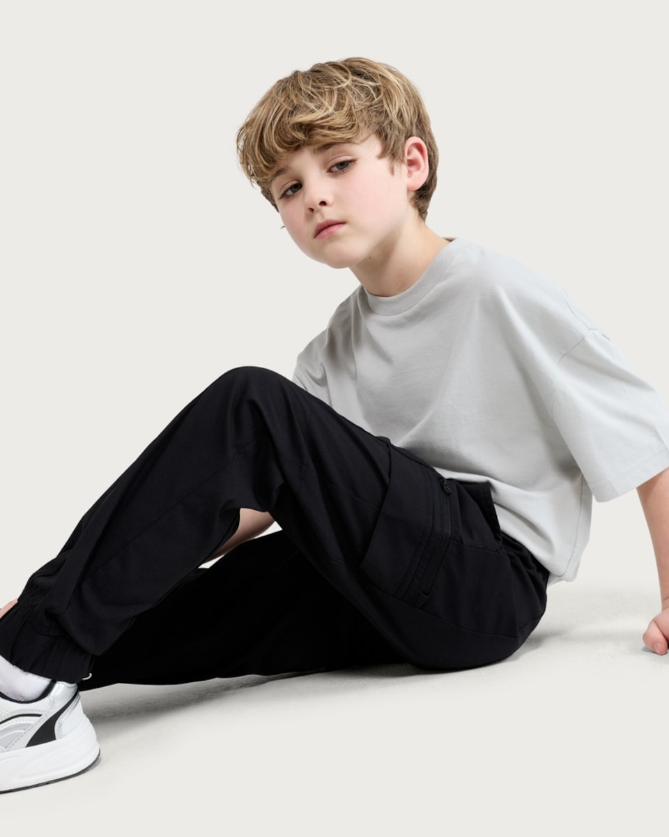 image 1 of F&F Active Boys TECHSPORT Cuffed Cargo Joggers in Black