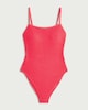 image 4 of F&F Crinkle Textured Thin Strap Swimsuit in Pink