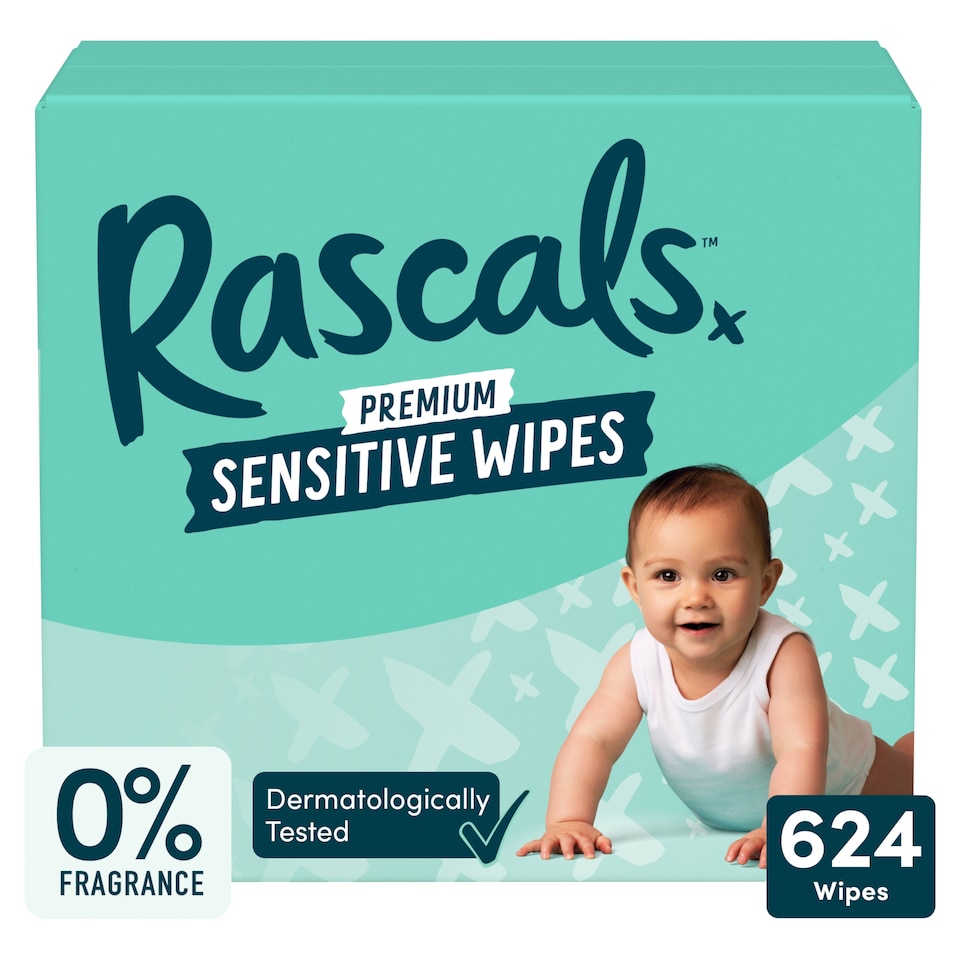 image 1 of Rascals Premium Sensitive Wipes, Biodegradable | 12 x 52 (624) Baby Wipes