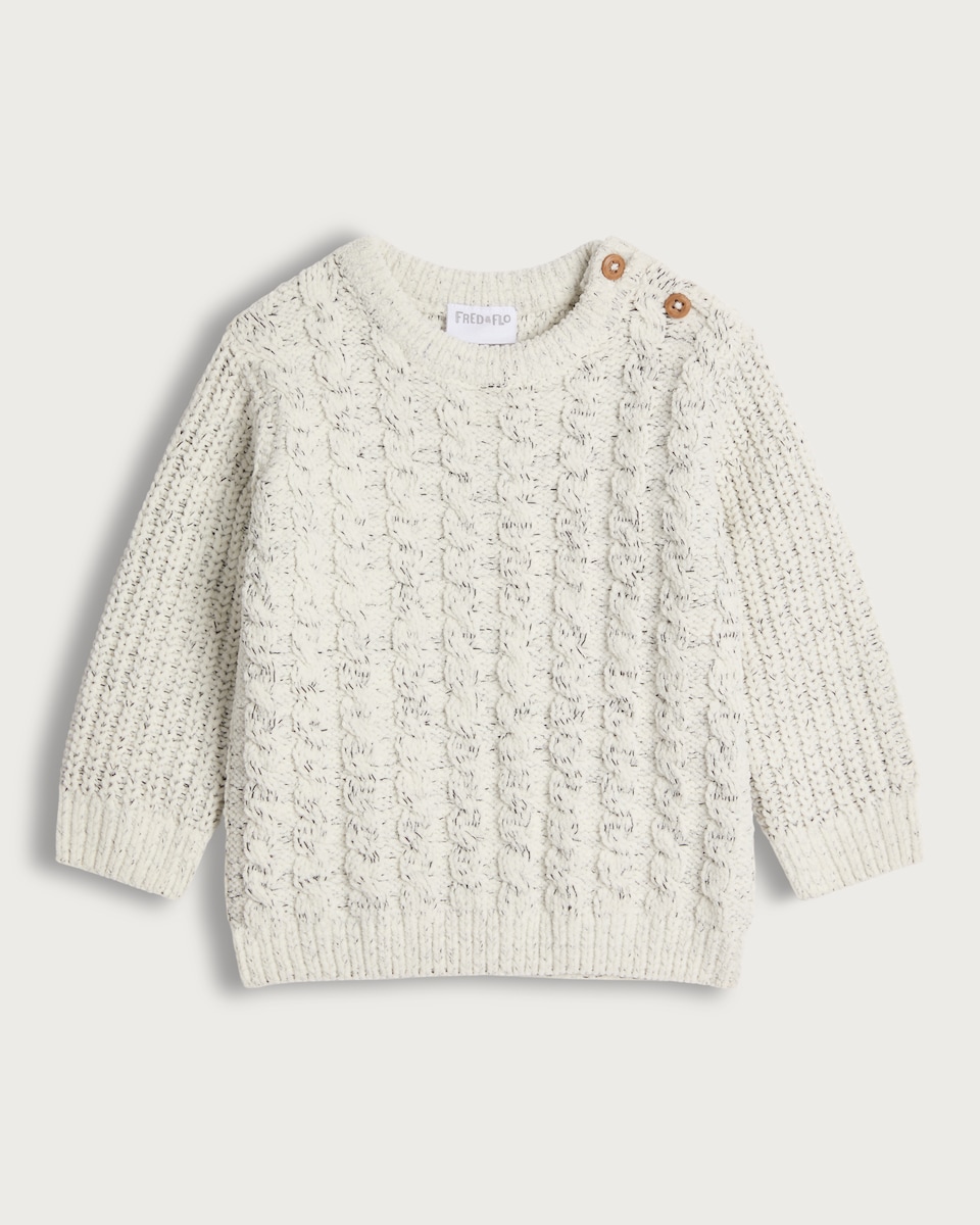 image 1 of F&F Baby Chenille Cable Knit Crew Neck Jumper in Cream