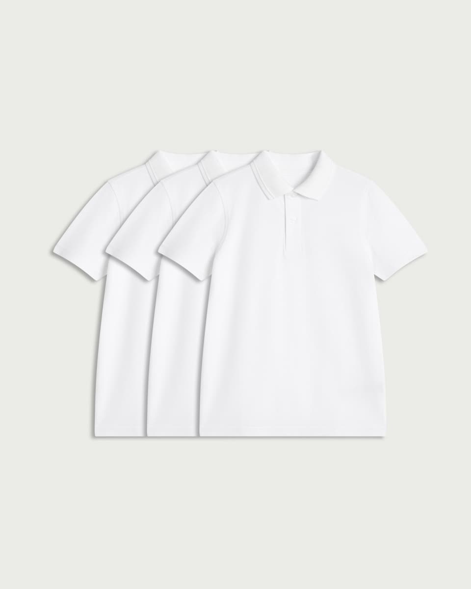image 1 of F&F School Unisex 3-Pack Pure Cotton Slim Fit Polo Shirts in White
