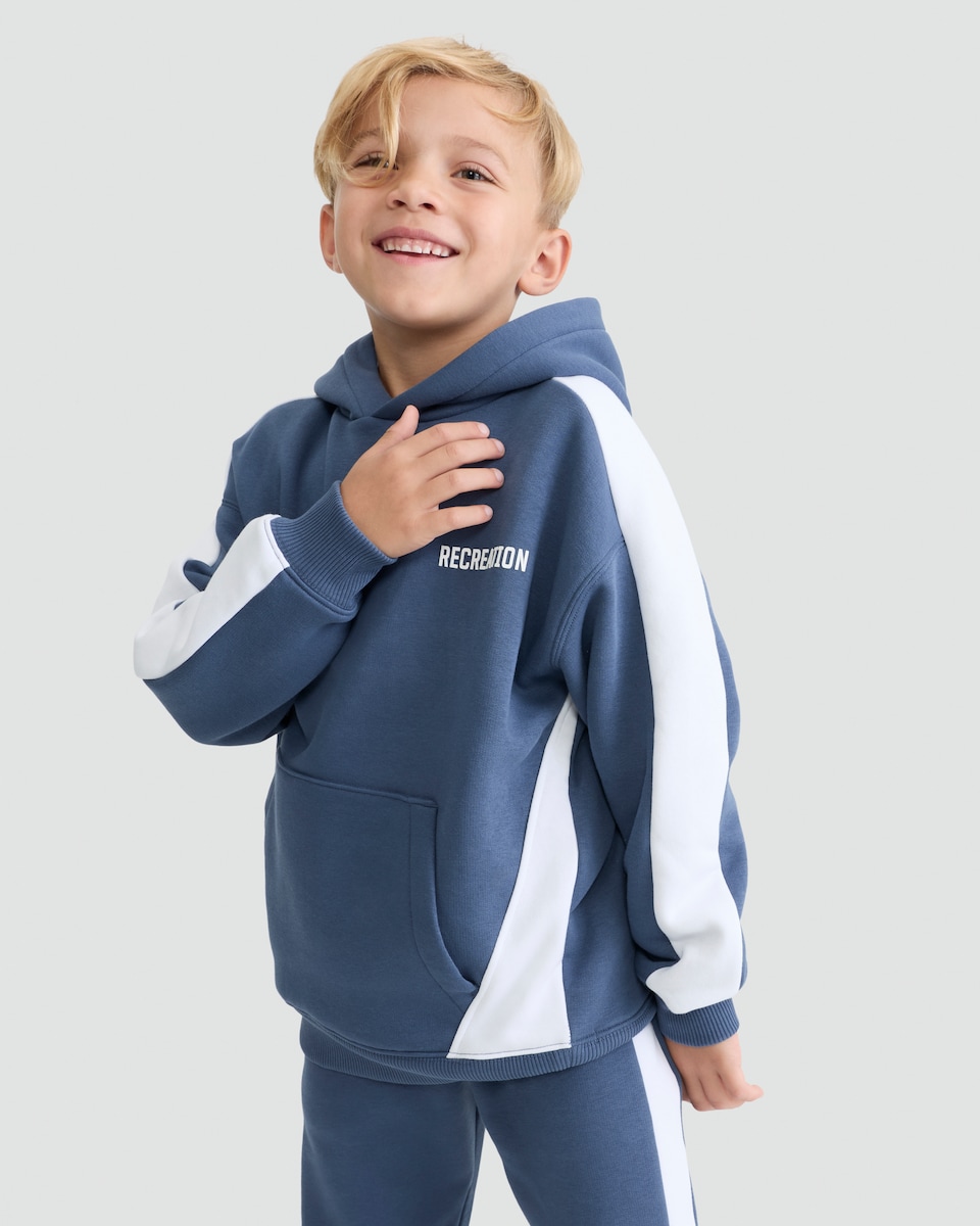 image 1 of F&F Active 2-Piece Cotton Rich Recreation Colour Block Hoodie and Joggers Set in Blue