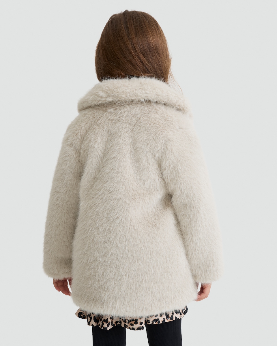 image 1 of F&F Girls Faux Fur Coat in Cream