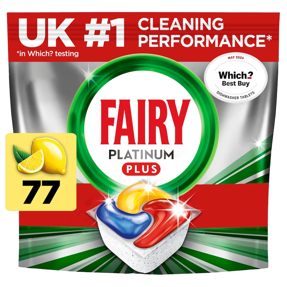 image 1 of Fairy Platinum Plus 77 Lemon Dishwasher Tablets 1194G
