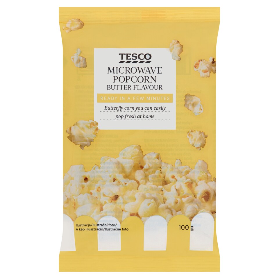 Tesco vajas ízű, mikrohullámú sütőben elkészíthető pattogatni való kukorica 100 g