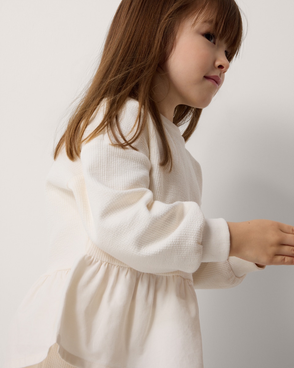 image 1 of F&F Girls Cotton Rich Ribbed Peplum Top and Trousers Set in Cream