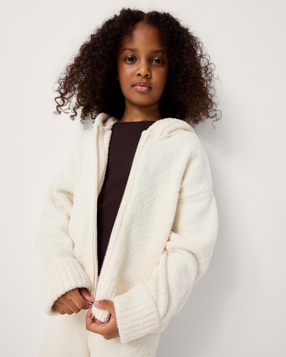 image 1 of F&F Girls Knitted Zip Through Hoodie and Joggers Set in Cream