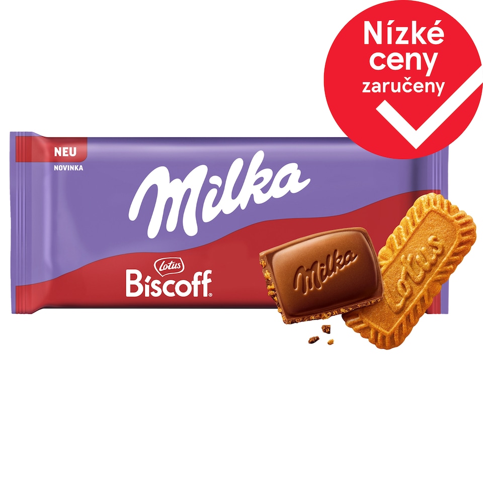 Milka mléčná čokoláda z alpského mléka s kousky sušenek Lotus Biscoff 90g