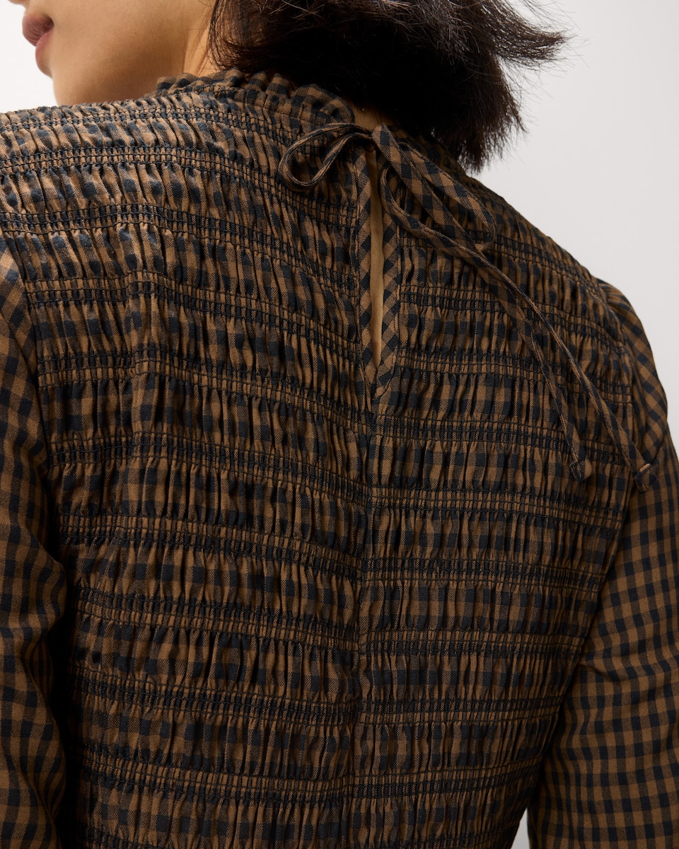 image 1 of F&F Shirred Peplum Top in Multi Brown