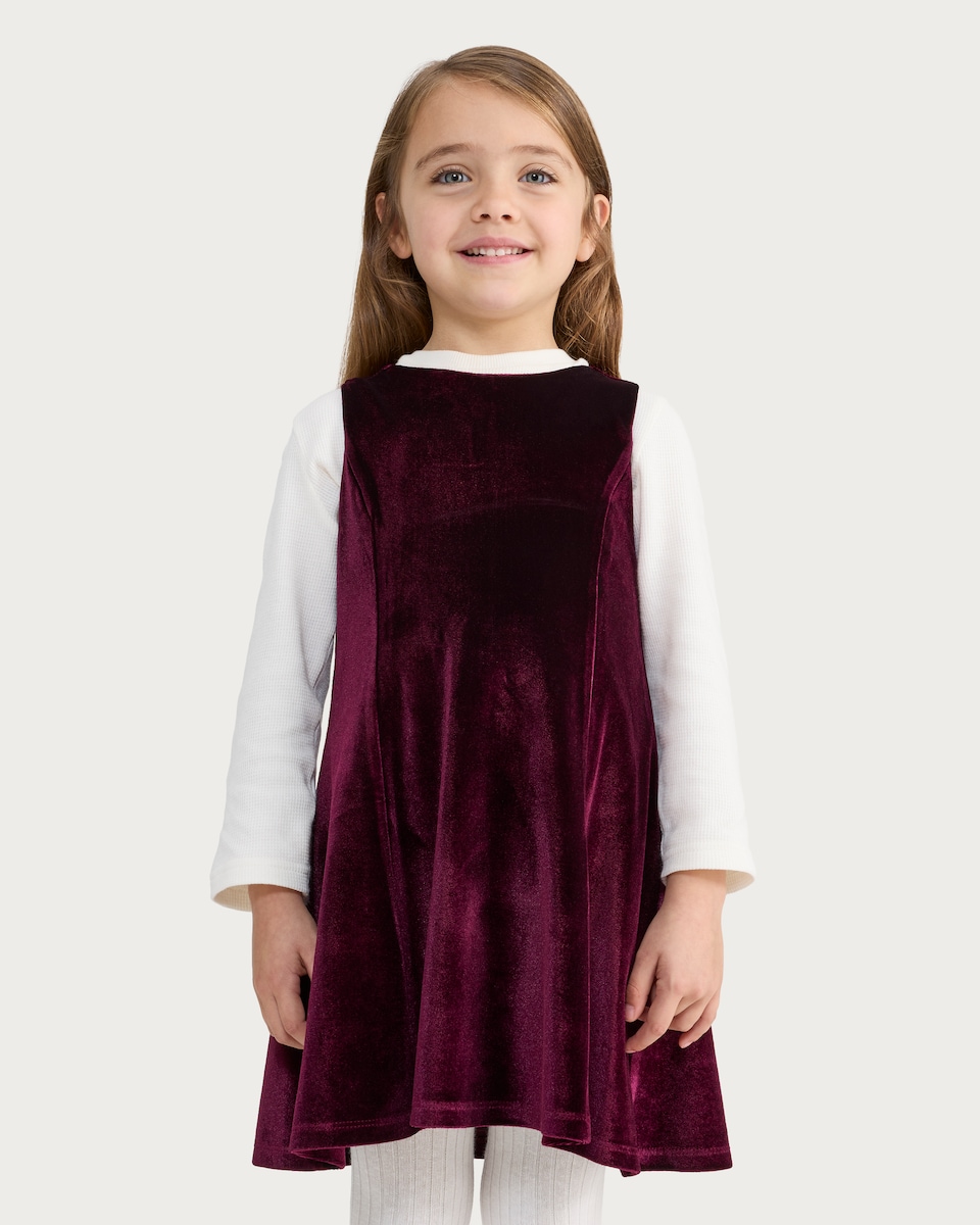 image 1 of F&F Girls Velvet Sleeveless Dress in Red
