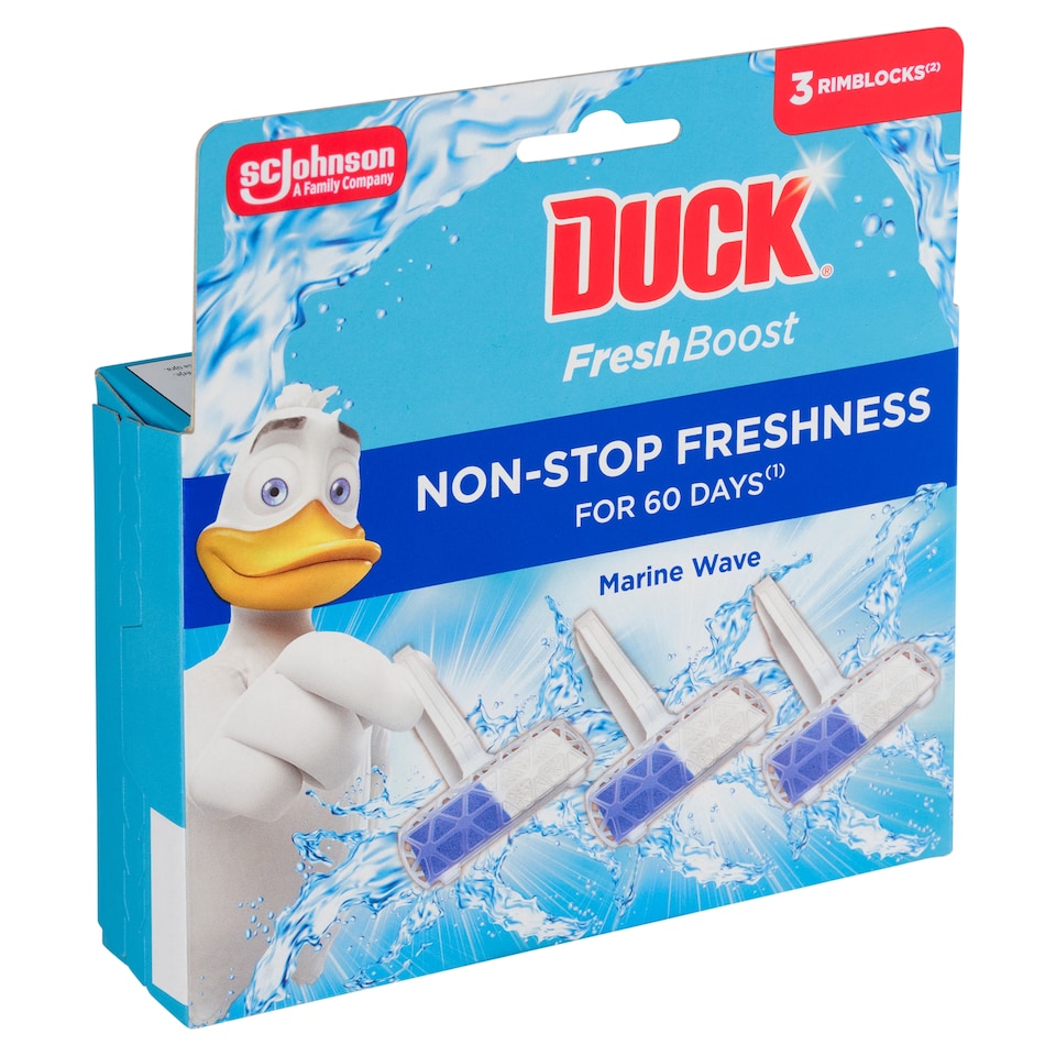 image 1 of Duck Fresh Boost Marine Wave Toilet Rim Block 3 x 16g (48g)