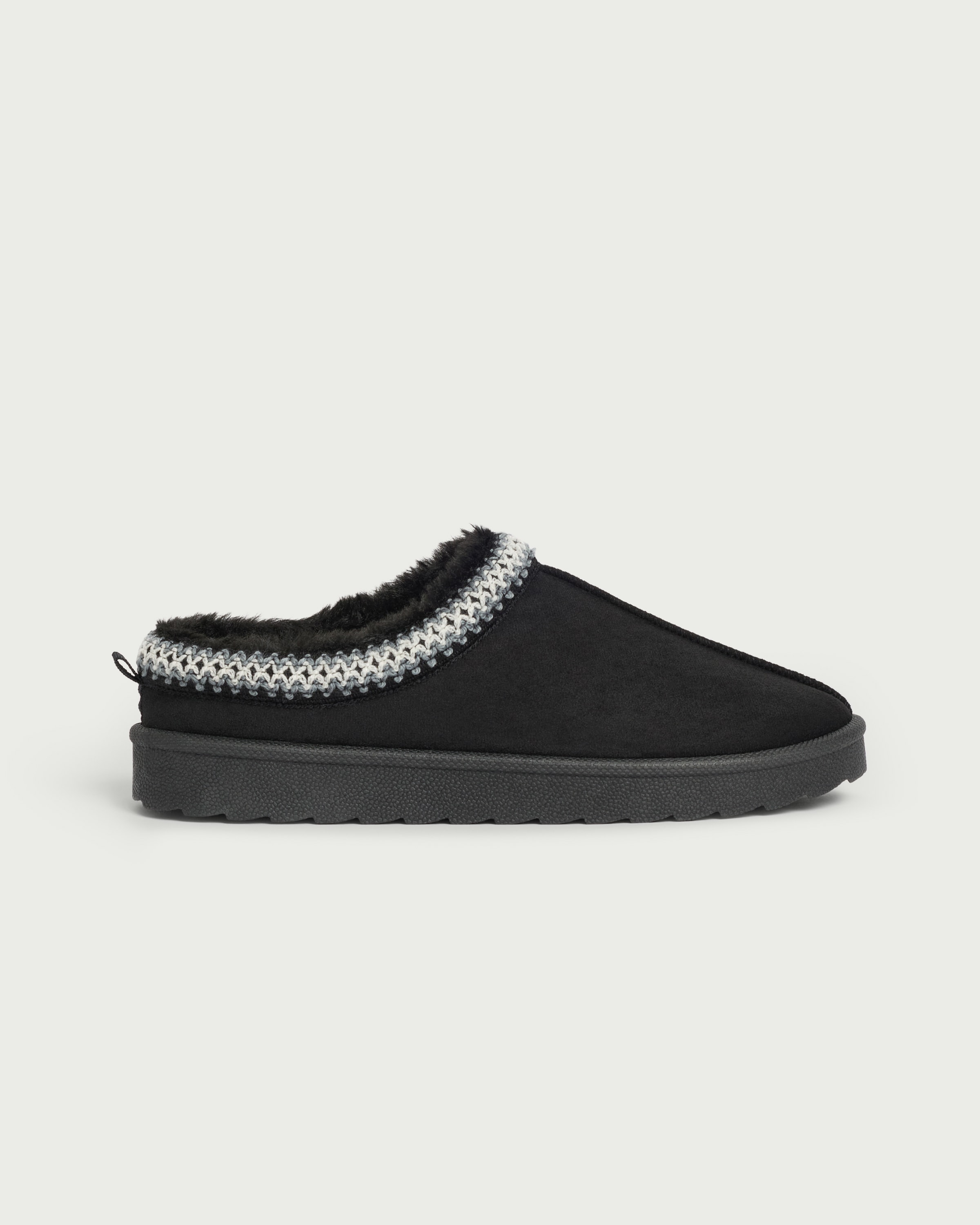 F&F Faux Fur Lined Embroidered Mule Slippers in Black