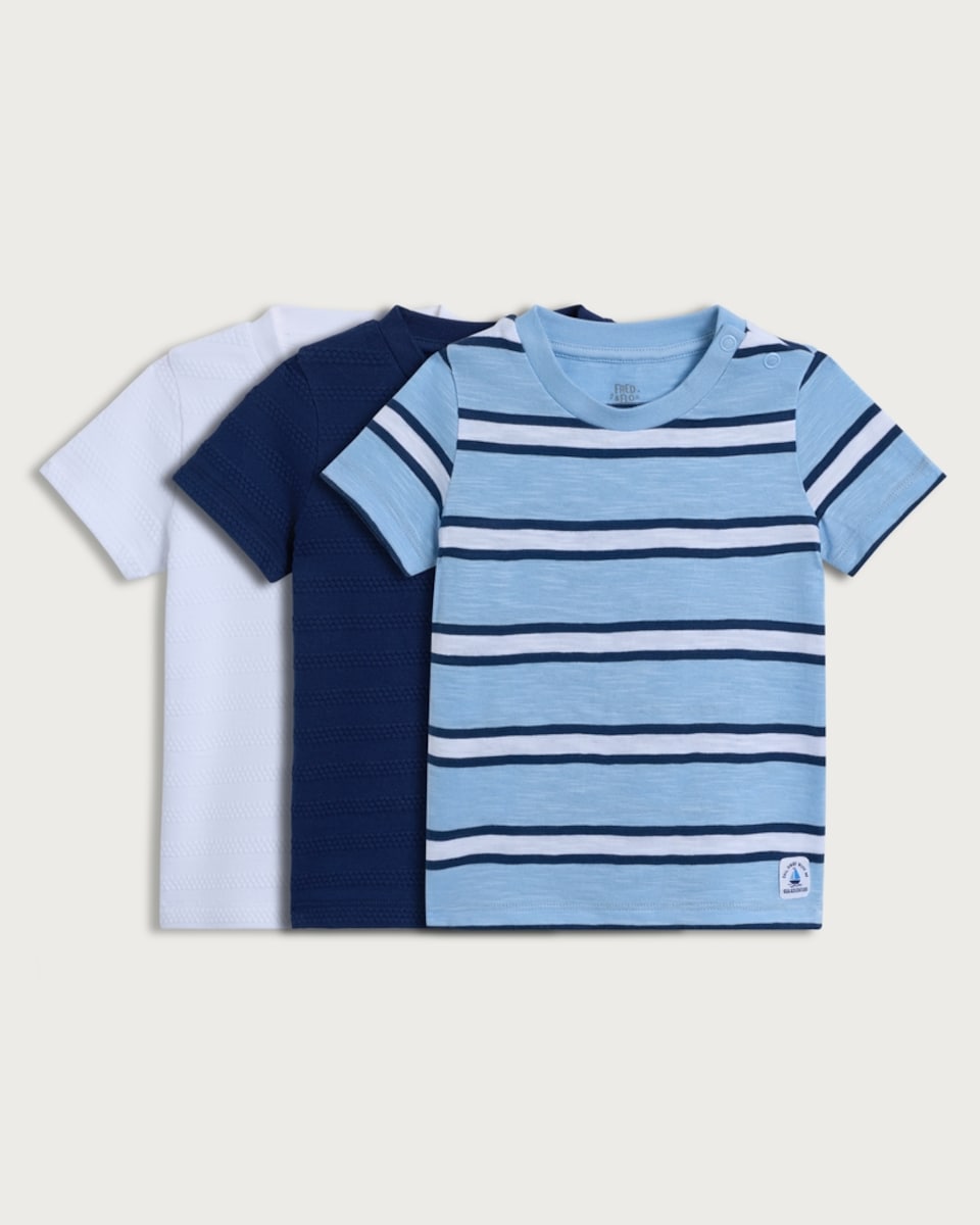 F&F Baby 3-Pack Pure Cotton Short Sleeved T-Shirts in Blue