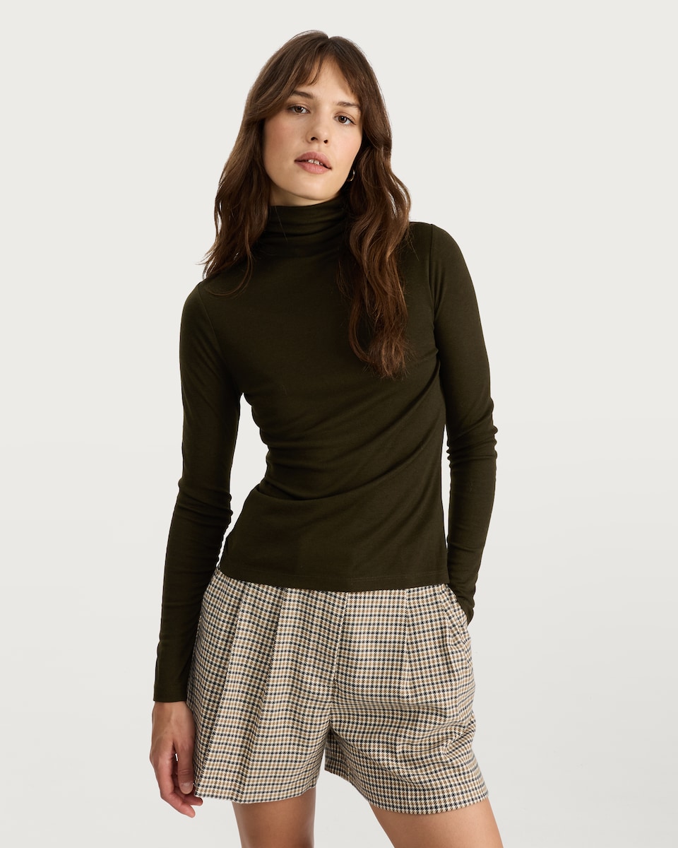 image 1 of F&F Roll Neck Long Sleeved Top with Wool in Olive