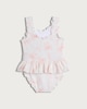 image 2 of F&F Girls Textured Bow Print Frill Trim Swimsuit in Cream