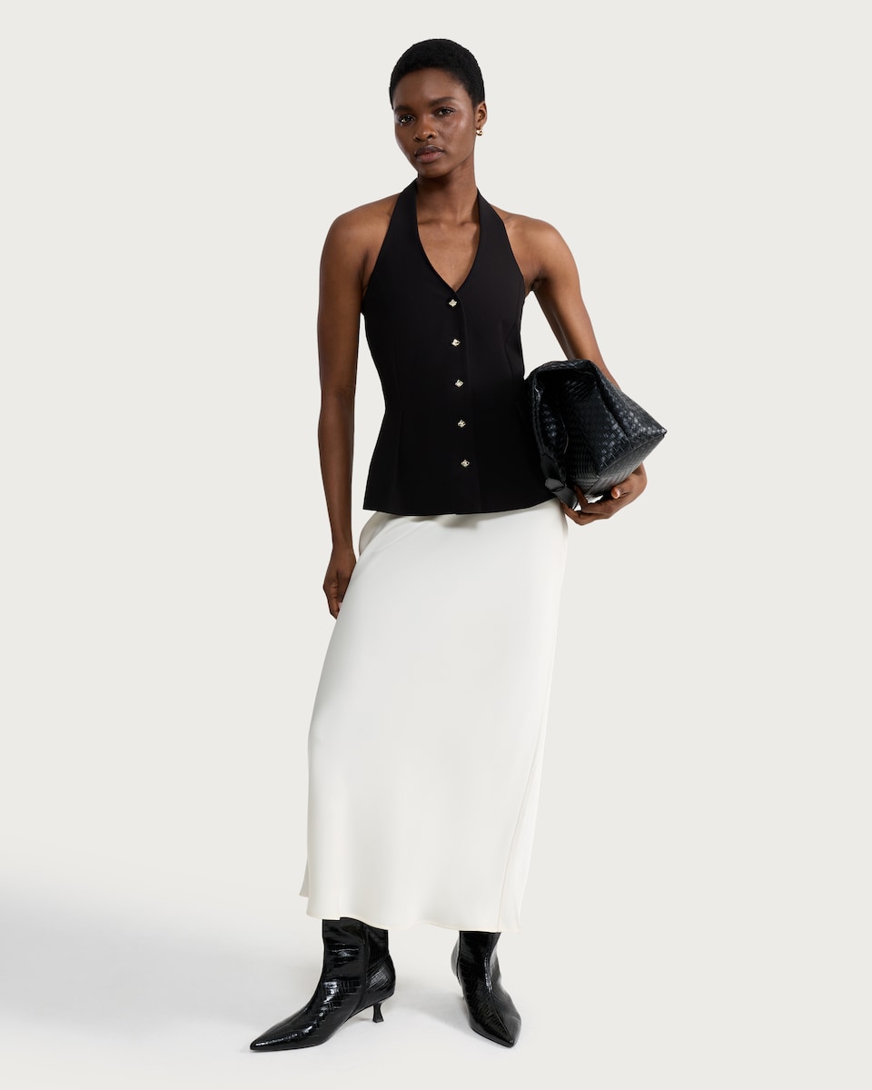 image 1 of F&F Satin Midi Slip Skirt in Cream