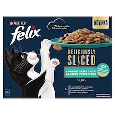 Felix Deliciously Sliced kapsičky pro kočky losos, tuňák, treska, platýs v želé 12 x 80g