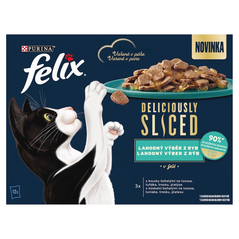 Obrázek 1 pro produkt Felix Deliciously Sliced kapsičky pro kočky losos, tuňák, treska, platýs v želé 12 x 80g