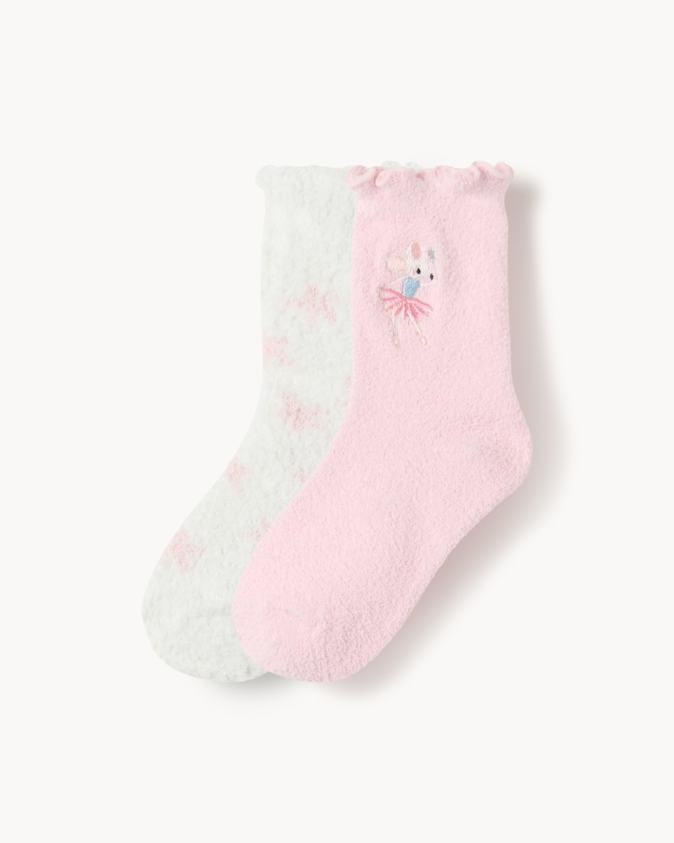 F&F Girls 2-Pack Mouse Ballerina Cosy Socks in Multi