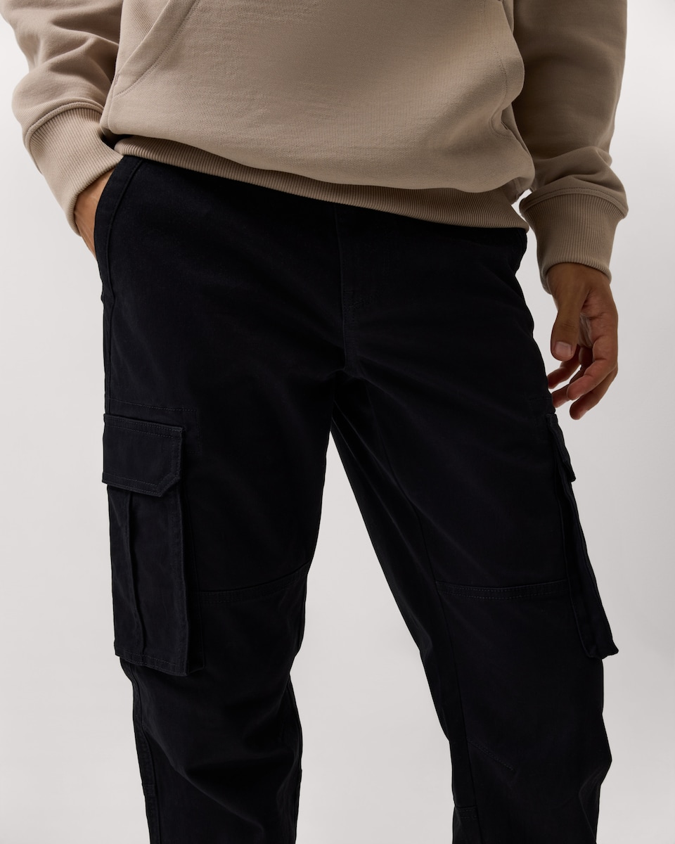 image 1 of F&F Cotton Rich Straight Leg Cargo Trousers in Black