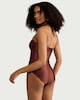 image 3 of F&F Halter Neck Embellished Bandeau Swimsuit in Chocolate