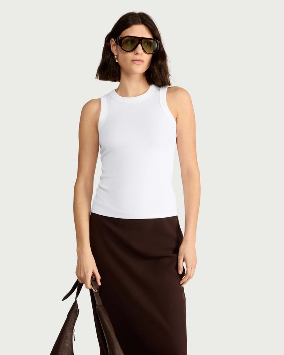 image 1 of F&F Cotton Rich Ribbed Racerback Vest in White