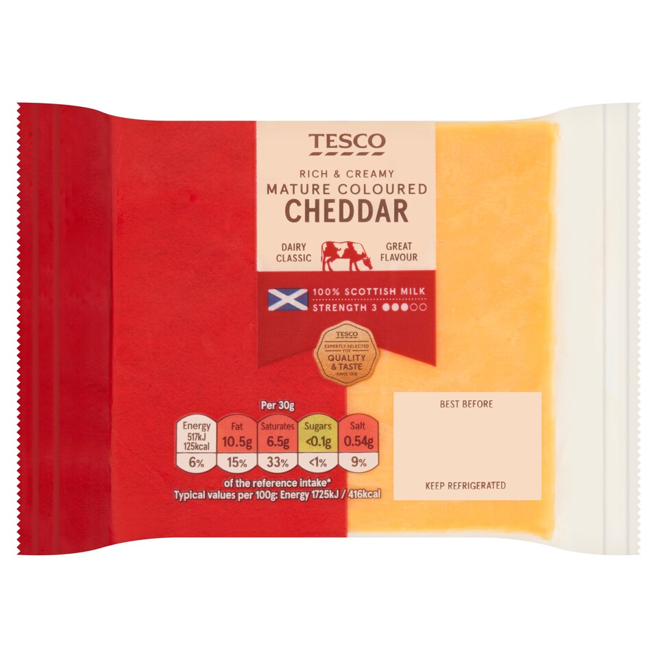 Tesco Scottish Mature Coloured Cheddar Cheese 220G
