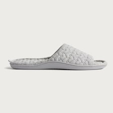 F&F Heart Quilted Open Toe Slippers in Grey Marl