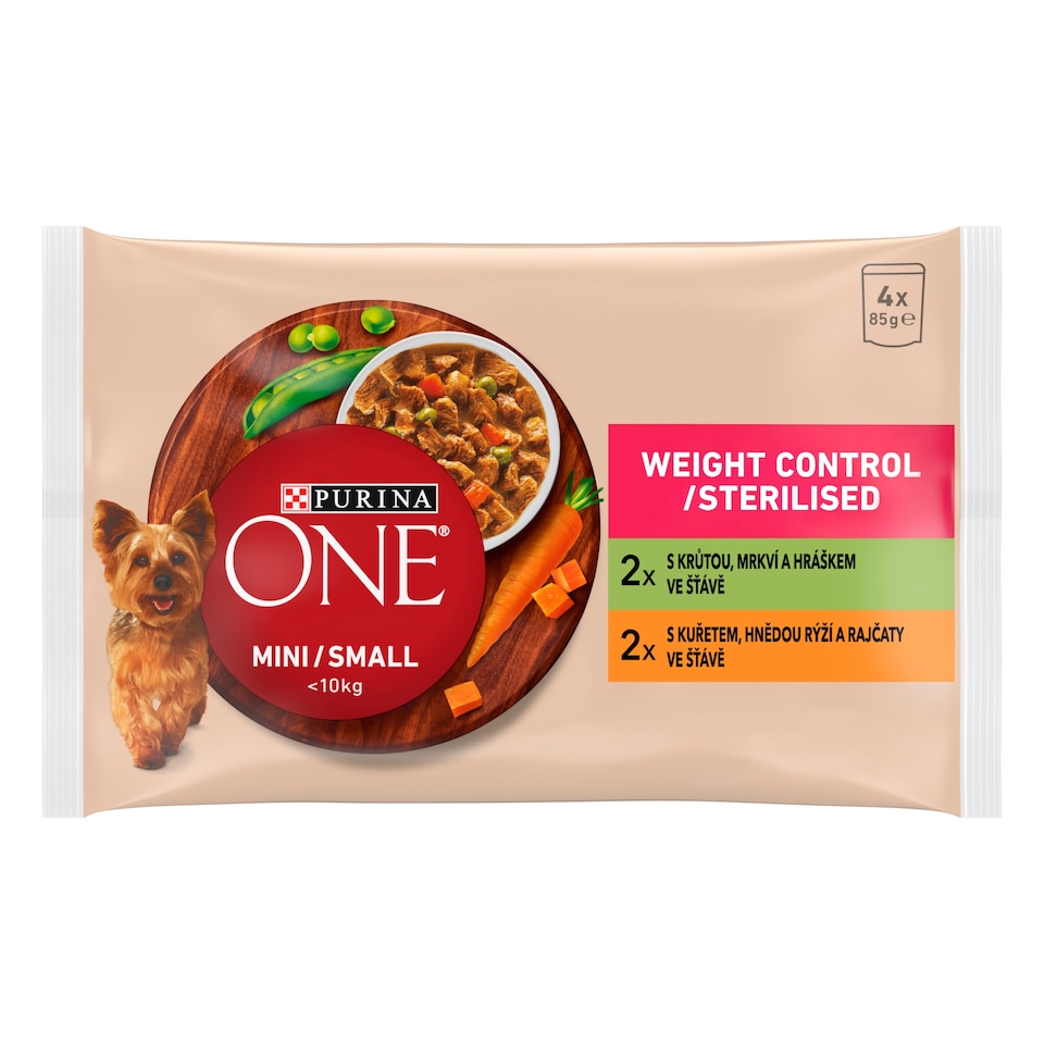 Purina ONE Mini Dog Weight Control kapsičky pre psov morka, kura v šťave 4 x 85 g