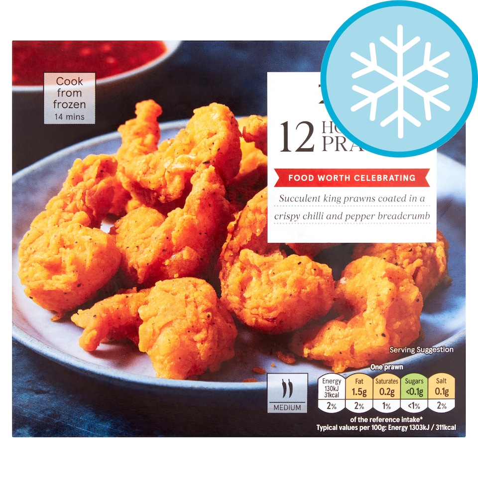 Tesco 12 Frozen Hot & Spicy Prawns 132G