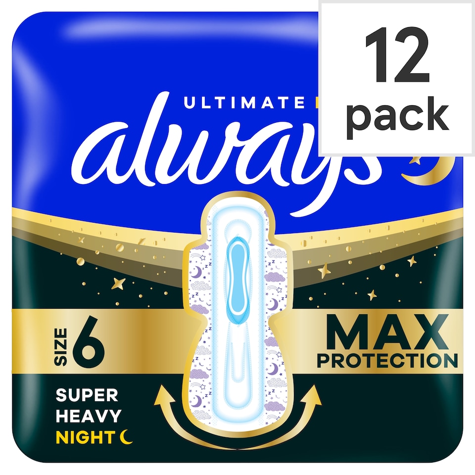 image 1 of Always Ultra Sanitary Towels Secure Ultimate Night (Size 6) With Wings 12 Pads