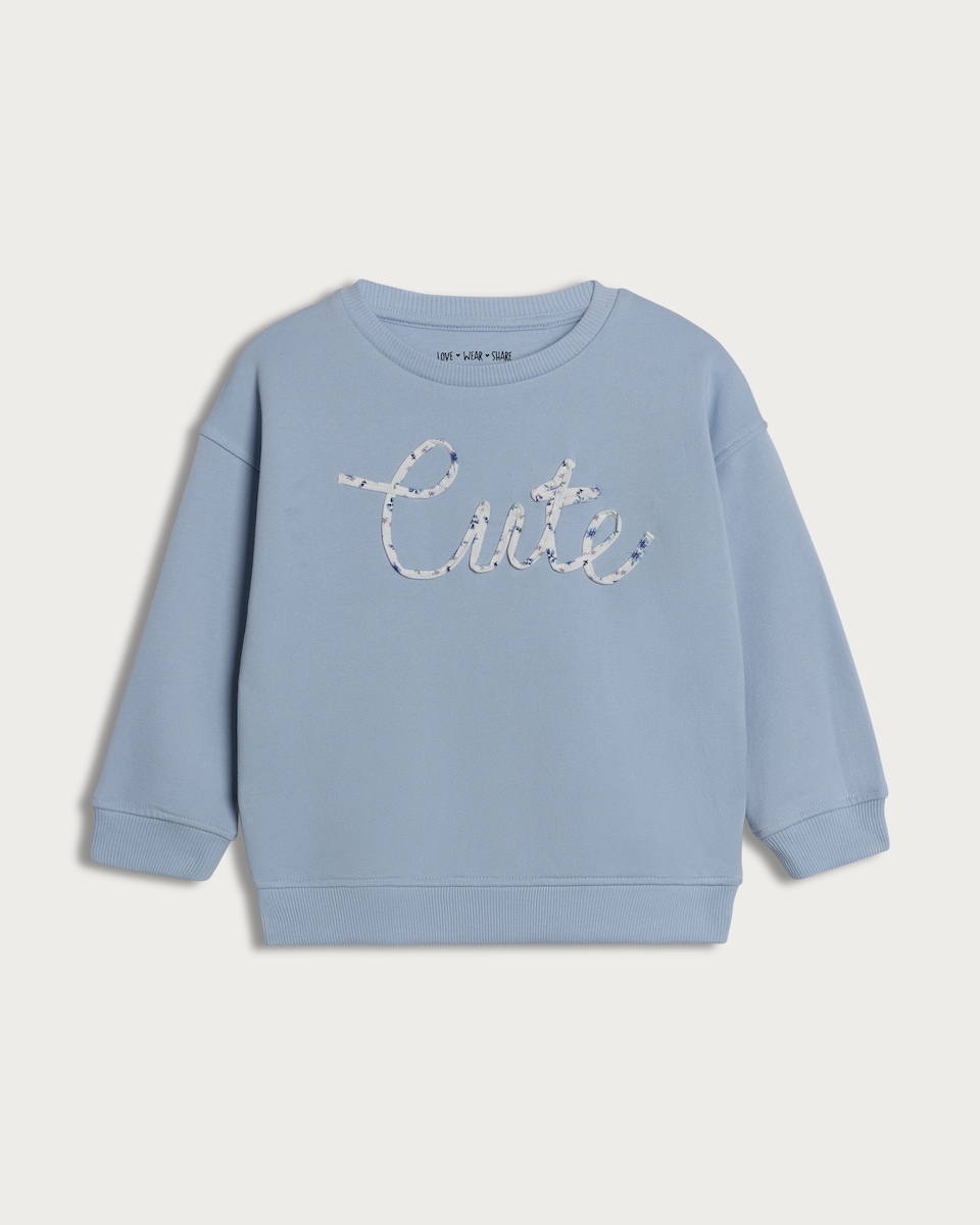 image 1 of F&F Girls Cotton Rich Cute Slogan Sweatshirt in Blue