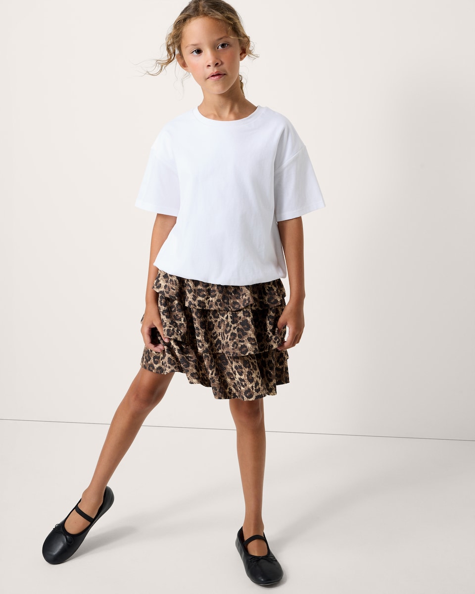 image 1 of F&F Girls Leopard Print Tiered Skirt in Multi Brown