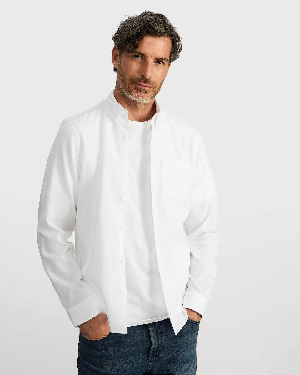 image 1 of F&F Pure Cotton Slim Fit Button Down Oxford Shirt in White