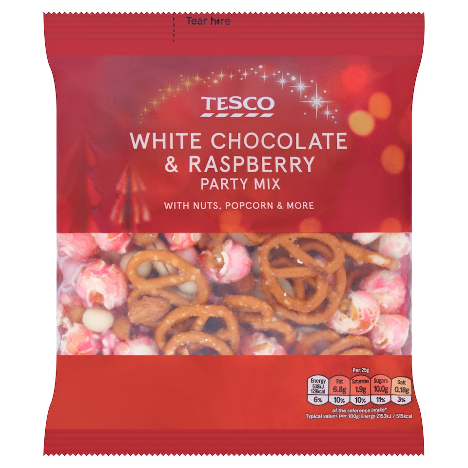 Tesco White Chocolate & Raspberry Party Mix 200g