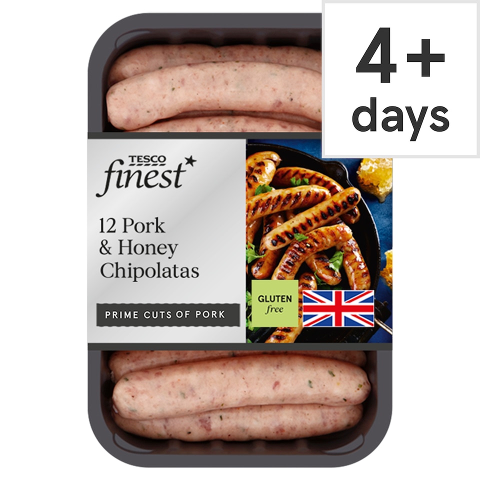 Tesco Finest British 12 Pork & Honey Chipolatas 375G