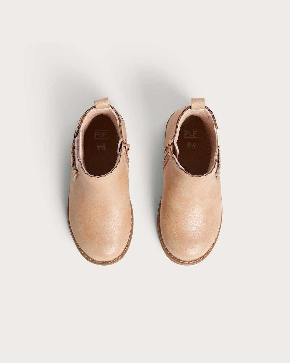 image 1 of F&F Girls Unicorn Embroidered Ankle Boots in Pink