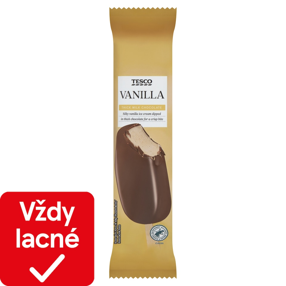Tesco Mrazený krém s rastlinným tukom vanilkový, v mliečnej čokoláde 120 ml