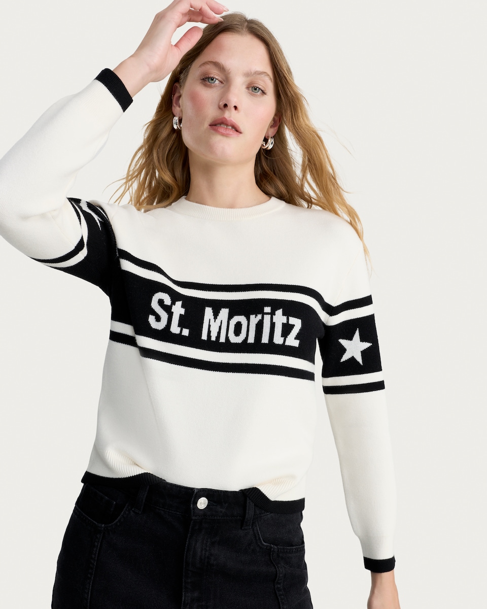 image 1 of F&F Knitted St. Moritz Slogan Jumper in Multi