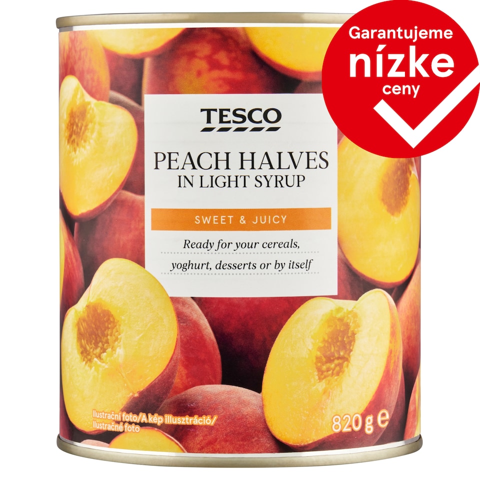 Tesco Broskyne polené lúpané v sladkom náleve 480 g