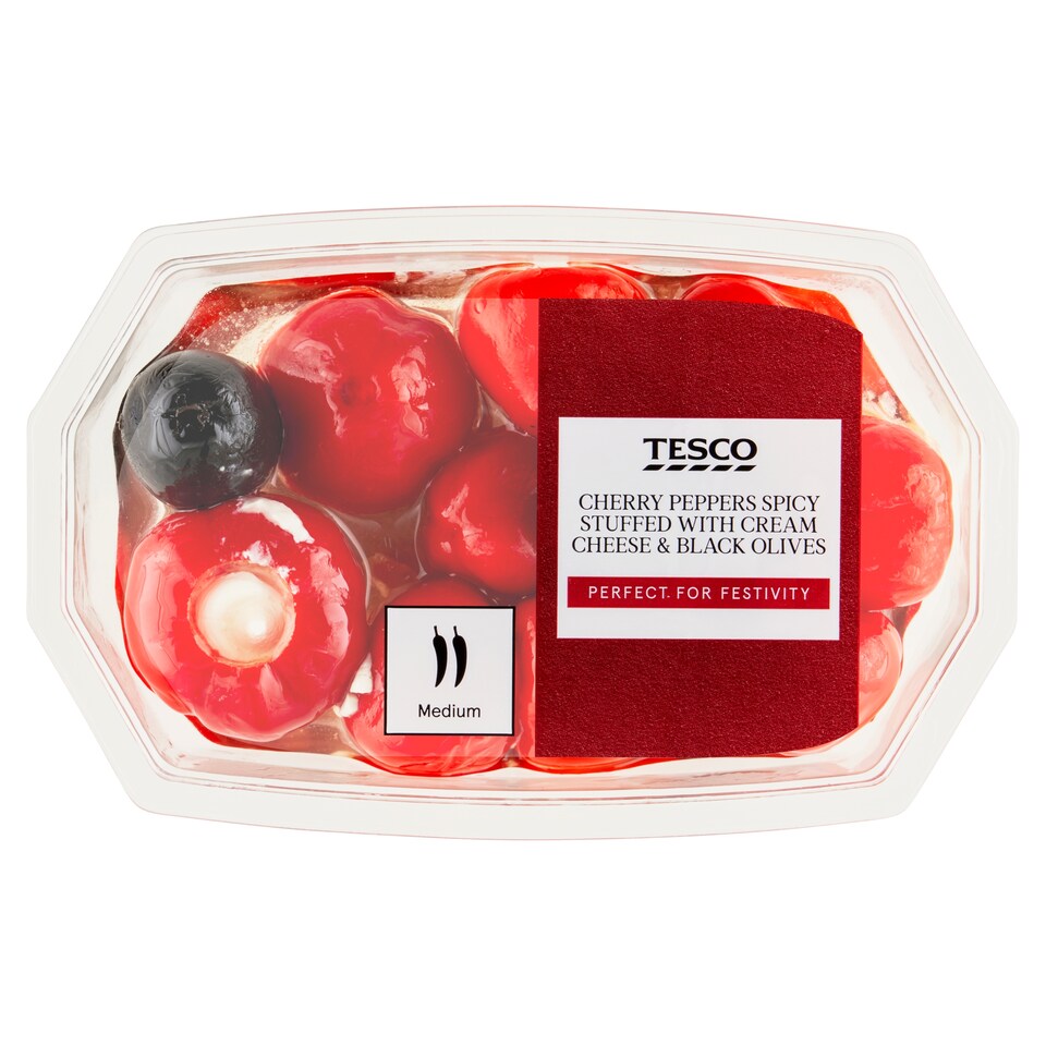 Tesco Cherry Peppers Spicy Stuffed with Cream Cheese & Black Olives 150 g